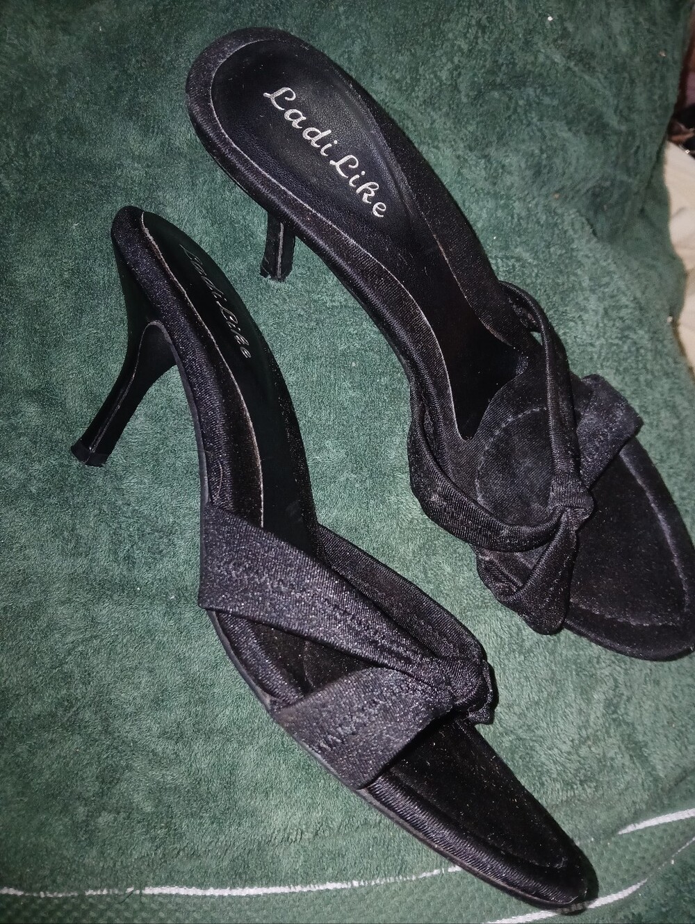 Black Knotted Satin High Heel Mules